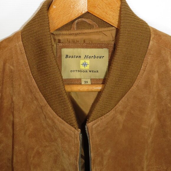 Boston Harbour Outdoor Wear Brown Suede Leather Bomber Jacket Men’s 3X - Picture 3 of 5
